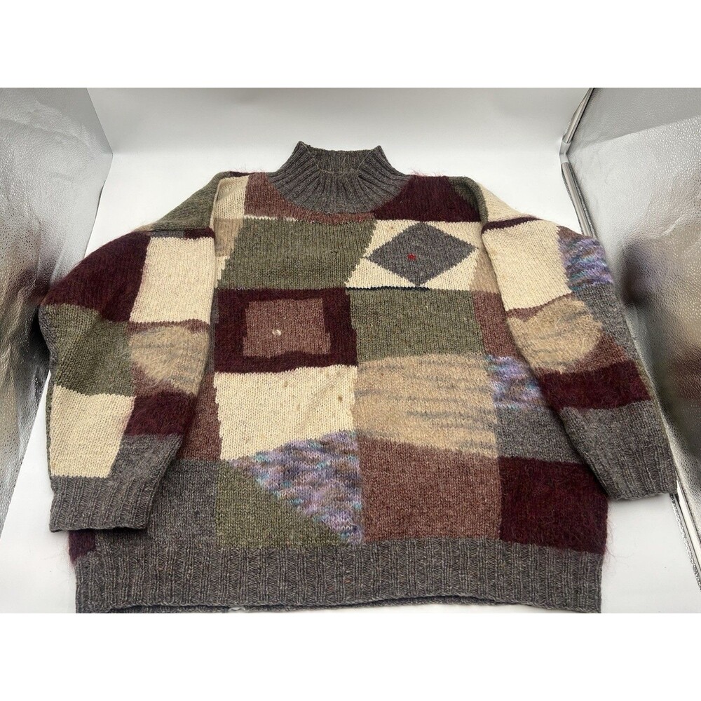 Vintage Edy Lyngaas for Bergdorf Goodman Patchwork Mohair Wool Sweater Grunge L